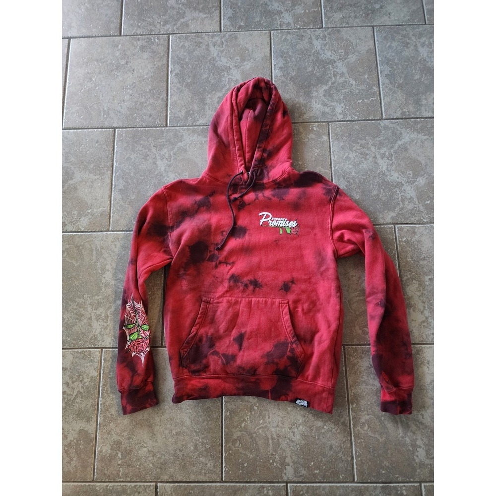 Broken Promises Red Black Tie Dye Hoodie Rose Spiderweb Graphic Mens Medium